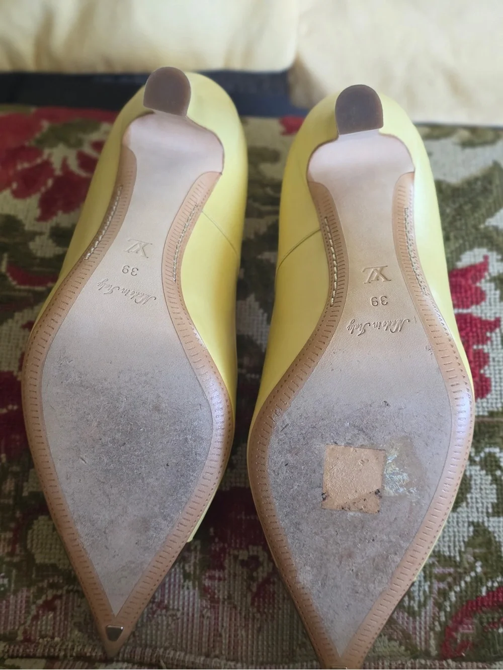 Louis Vuitton Pale Yellow Leather Pumps with Silver Pointed Toe